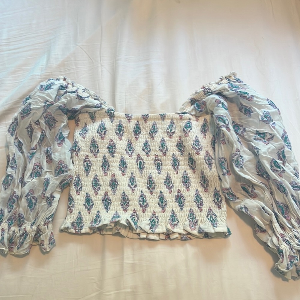 Billabong White and Blue Patterned Blouse